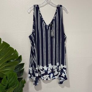 NWT Lane Bryant Navy and White Striped Tank Top with Floral Accents plus size 28